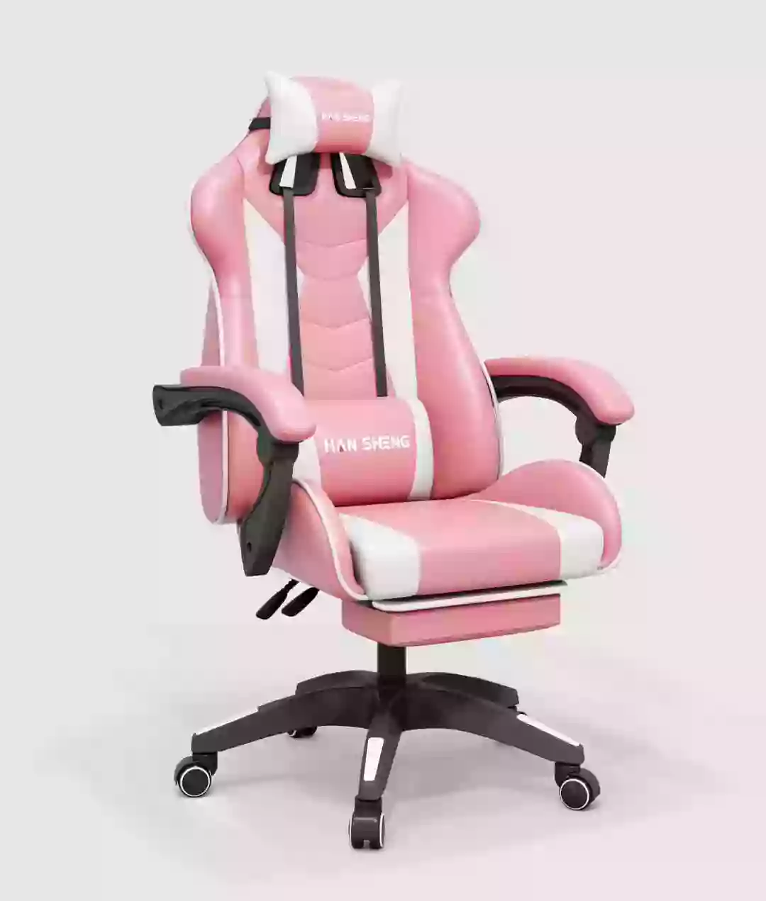 Comfortable racing gaming chair with massage ,recline and footrest {Pink and white}